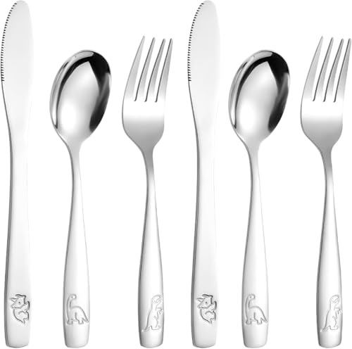 6pcs Cutlery Set Stainless Steel - Knife Fork and Spoon Set - Dishwasher Friendly Metal Flatware for Mealtime - 2 Forks, 2 Rounded Dinner Knives, 2 Spoons