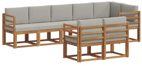 vidaXL Outdoor-Sofagarnitur mit Kissen 8 pcs Natürlich und Hellgrau, Garten, modernes Outdoor-Sofa für Terrassensitzplätze, stylisches Lounge-Sectional-Set, haltbare Möbel für Komfort
