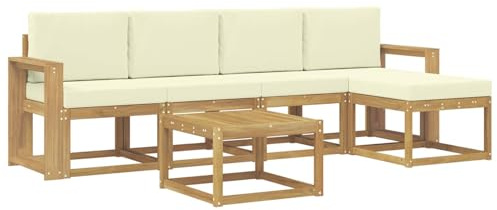 vidaXL Outdoor-Sofagarnitur mit Kissen 6 pcs Weiß und Creme, Garten-Couch, modernes Sofa-Set für draußen, langlebige Möbel, Coole Terrasse, stilvolles Loungen im Freien