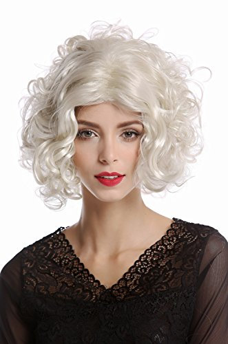 WIG ME UP - 1352-ZA613 Perücke Damen Karneval Halloween Diva Hollywood kurz lockig glatter Mittelscheitel platin platinblond