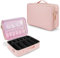 Joligrace Large PU Leather Professional Makeup Bag with Removable Back Strap Cosmetic Case Beauty Box Hairdressing Tools Organiser Storage Box, Pink