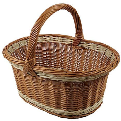 Großer Einkaufskorb aus Weide Braun-Weiß oval 52x39x40 cm
