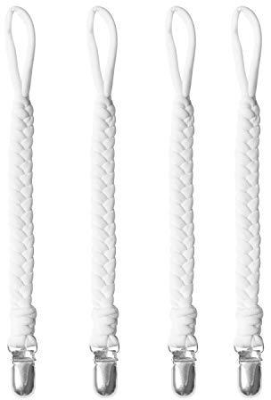 CULASIGN 4Pcs Schnullerkette Baumwolle Schnullerband Baby Schnullerketten Clips für Neugeboren Mädchen und Jungs (Weiß)