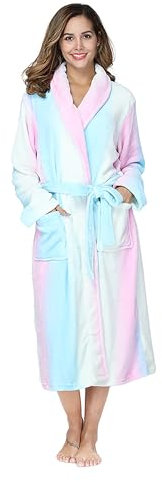 RONGTAI Womens Bathrobe Ladies Fleece Plush Warm Long Robes （Small，Rainbow）