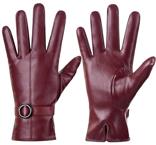 Damen Winter Lederhandschuhe Touchscreen Texting Warm Fahren Lammfell Handschuhe (Rot, S)