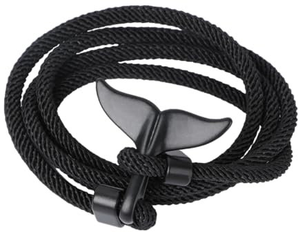 Armband mit , Walflosse, maritimem Anhänger, Seil aus geflochtenem Nylon, Schwarz / Rot Schwarz
