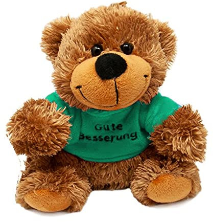 Kuscheltiere LB Kuscheltier Gute Besserung sitzender Bär mit türkisfarbenem Hemd, ca. 17 cm, 1 Stück Türkis