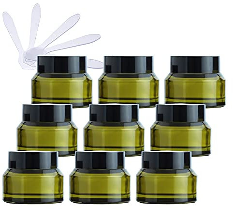 ZEOABSY 24 Pièce Petits Pots en Verre 30ml Vert Bocaux en Verre Cosmétique avec Bouchon à vis Vides avec Bouchon Intérieur et 12x Spatule pour Crèmes Fait Maison,Poudres,Baume À Levrès