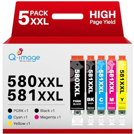 Q-image PGI-580 CLI-581 XXL Patronen für Canon 580 581 Multipack für Canon Pixma TR8550 TS705 TS6350 TS6350a TS705a TS6351 TS6250 TS6150 TS9550 TS6151 TS6251 TR8500 TR7550(5er-Pack)