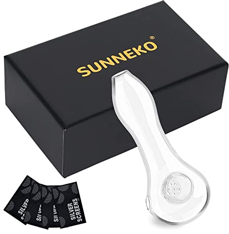 SUNNEKO Glaspfeife Glaspfeifenlöffel Dicke kleine handgemachte hitzebeständig geruchlos Tasche passen schöne Farbe Geschenk für Vater Ehemann ihn und Sammler Enthusiasten mit Schutzhülle