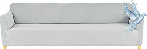 Poligino Sofabezug 4 Sitzer Wasserdicht, Sofahusse Elastisch Universal, Sofa Cover Stretch 4 Sitzer (230-250 cm) Hellgrau