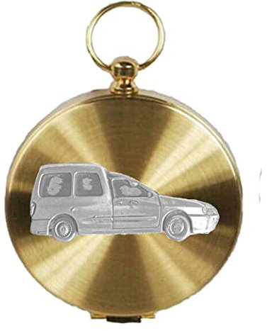 refA19 Caddy Combi Personentasche, 3D-Zinn-Effekt, Auto-Design auf einem goldenen Kompass, ideal zum Wandern / Camping