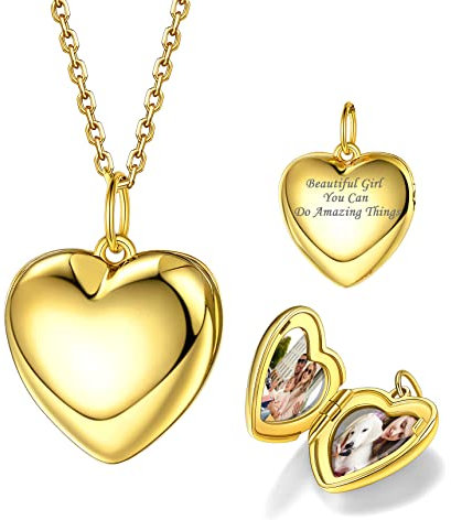 Bestyle Collana con Foto Personalizzata Argento 925 Collana Cuore Portafoto Oro Ciondolo Cuore Portafoto 40/45/55+ 5 cm Regolabile