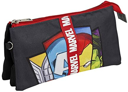 CERDÁ LIFE'S LITTLE MOMENTS - Estuche Escolar 3 Compartimentos Niño de Avengers Podrá Llevar Todo EL Material Escolar Necesario para Primaria - Licencia Oficial Marvel, Negro, 2100003841