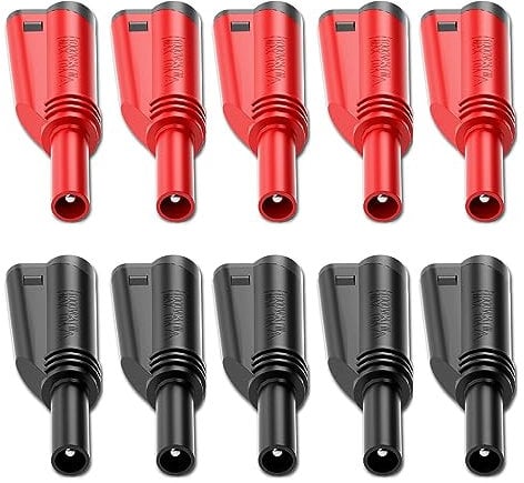 Cleqee 10 Stück 4mm Stapelbar Ummantelte Bananenstecker Sicherheit Vollisoliert Lötfrei Schraubbefestigung DIY Steckverbinder Rot Schwarz