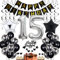 15. Geburtstag Dekoration - Schwarz Tortendeko für Junge und Mädchen, Black and White Party Deko, Geburtstagsdeko 15 Jahre