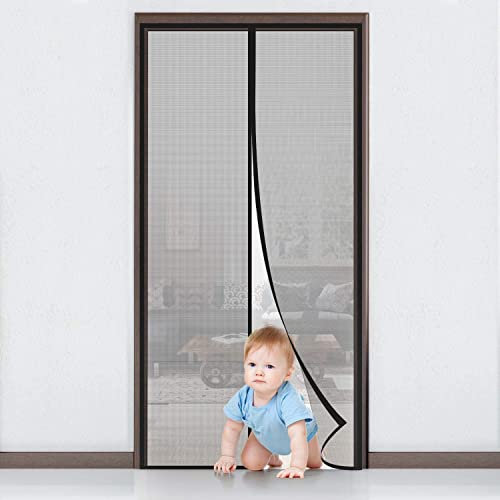 MYCARBON Magnetisches Fliegengitter für Innentür, 80 x 210 cm, Magnetverschluss, ultradünnes Netz, Fliegengitter für Eingangstür, Fliegenschutz, Installation ohne Bohren, mit Klebeband, Schwarz