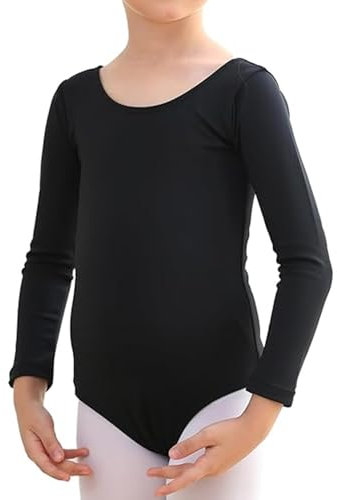 The Fancy Dress® Girls Cotton Stretch Leotards Kids School PE Ballet Dance Gymnastics Full Sleeves Bodysuit (Black, 7-8 Years)