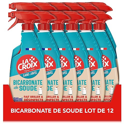 LA CROIX - Spray Au Bicarbonate De Soude - Nettoyant Ménager Sans Javel - Fait Briller & Désinfecte Jusqu'à 99,99% Bactéries - Fabrication Française - Lot De 12 x 500 ml
