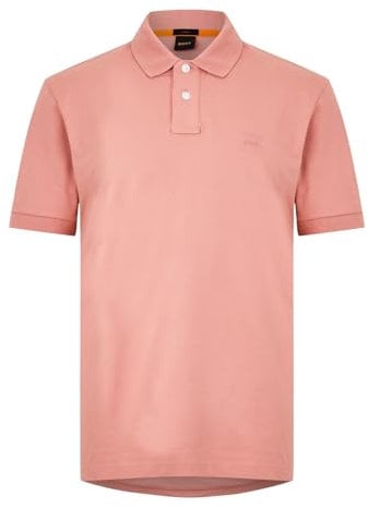 BOSS Mens Logo Patch Cotton Blend piqué Polo top Open Pink S