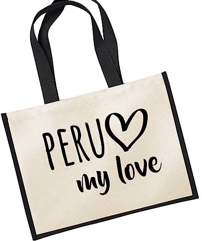 huuraa Jutetasche Peru my love Shopper Einkaufstasche Black 21 Liter für alle Fans von Machu Picchu Geschenk Idee für Freunde und Familie