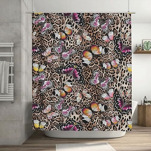 Rideau de douche africain imprimé léopard et papillon en tissu polyester imperméable pour salle de bain, motif champignon, guépard, décoration de salle de bain, 183 x 183 cm