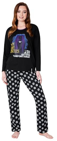 Wednesday Pigiama Donna - Pigiama Cotone Donna Lungo a Maniche Lunghe S-XL- Pigiama Due Pezzi mercoledì Addams Invernale Autunnale (Nero/Teschio, M)
