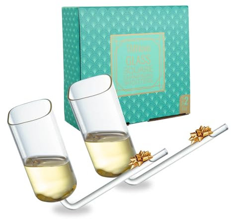 TMNOVO Chambong Set Of 2 Square Wine Glasses With Stem | Champagne Shooter Cups Glass Shot Glasses Set Mr And Mrs Champagne Flutes Wedding Champagne Flutes Bride And Groom Champagne Glasses Beer Bong