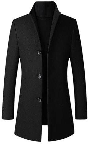 ECDAHICC Cappotto invernale da uomo, slim fit, lungo, cappotto di lana da lavoro, con colletto alto, cappotto invernale da uomo, Nero , M