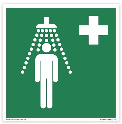 Schild Rettungszeichen 100x100mm - DIN EN ISO 7010 - ASR A1.3-10x10cm für Innen und Aussen - PVC Aufkleber - selbstklebend (1, E012 Notdusche)