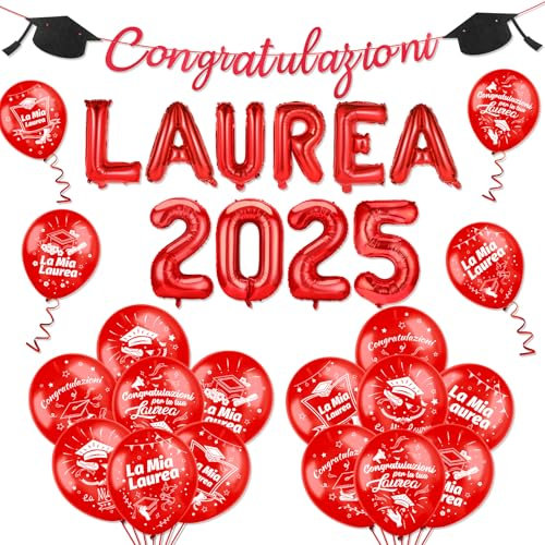 HOWAF Decorazioni Laurea 2025 Palloncini Rossi, Palloncini Dottore Dottoressa, Striscione Congratulazioni per Bomboniere Laurea Gadget