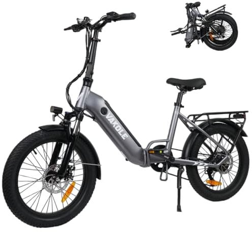 VAKOLE VT4 E-Bike Klapprad 20 Zoll Elektrofahrräder mit 36V 13Ah Akku, 20x3.0 Zoll Reifen Fatbike, EU-konformes Ebike für Herren Damen
