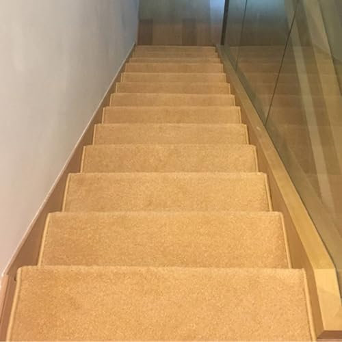 BangDon Kurzflor-Treppenteppich, extra dick, rutschfest, weich, Stufenschutz, Innen-Treppenteppich, Abdeckmatte für Holz, Glas, Marmor, Beige, 13 Stück