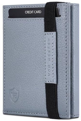 VON HEESEN Slim Wallet mit RFID Schutz - Geldbörse Herren klein - Mini Geldbeutel Damen Portmonee - Kartenetui Echtleder Karten Portemonnaie - Leder Kreditkartenetui Hellblau
