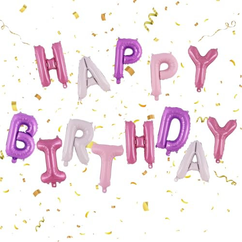 Ballons en aluminium rose et violet de 40,6 cm – Bannière et ballons en forme de lettres pour garçons et filles – Fournitures de fête et décorations