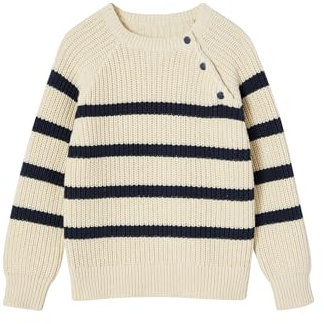Vertbaudet Jungen Strickpullover mit Streifen wollweiß 140