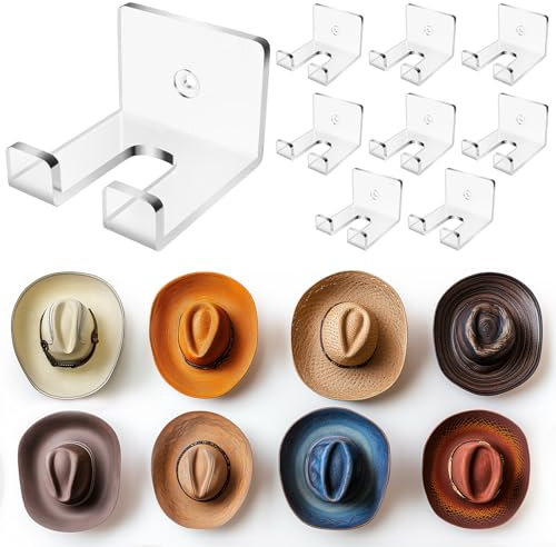 NiHome 8 Stück Acryl Hut-Organizer,Wandhalterung für Cowboyhüte, Baseballkappen und mehr, Selbstklebende Hut-Haken, Cap Halterung Wand,platzsparender Kappenhalter, zwei Installationsoptionen(Klarem)