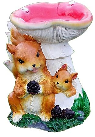 ZHTAISOU Mushroom Squirrel Statue Landscape Garden Creative Bird Food Plate Ornament Artificial Animal Bird Feeder for Yard Art Garden Decoration