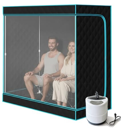 Eleopp Sauna,2 Person Portable Steamer Sauna Set,Foldable Wet Sauna Tent Set with 2.5L 1500W Steamer,Full Size Home Sauna,with Folding Chair,Remote Control,Blue