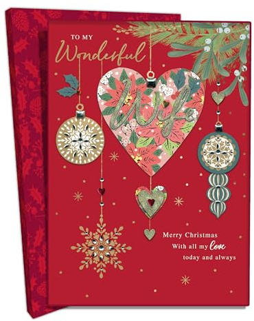 Boxed Wonderful Wife Luxury Lavish Keepsake Christmas Greeting Card in A Box XLB061