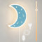 KZT Mond Wandlampe Kinderzimmer Nachtlampe LED Dimmbar Wandleuchte mit Schalter Schlafzimmer Lampe 14W 3000K Warmweiß Wandbeleuchtung für Junge, Kinder Nachttischlampe, 180cm Kabel, Blau