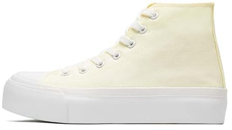 Women's Fashion Platform Trainers Ladies High Top Canvas Shoes Classic Platform Lace Up Sneakers Pumps Plimsolls Outdoor Sport Tennis Running Walking Shoes Breathable Beige