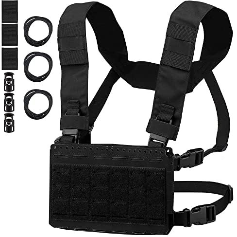Peminkoo Tactical Chest Rig MK5 Mag Pouch Molle System Micro Fight Chassis Front Panel J.PC Plate Carrier Vest (Black)