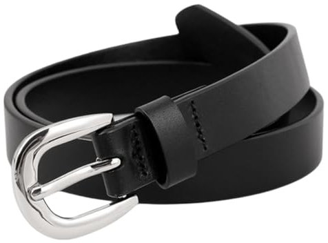 LUFFLOK Ceintures en Cuir PU, Ceinture Noire pour Femmes et Hommes, Ceinture en Cuir Ajustable pour Femmes avec Boucle à Pin Solide, Ceinture Fine en Cuir pour Jeans et Pantalons (Noir)