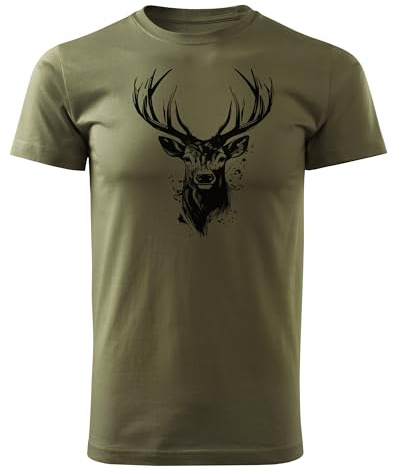 HUNT-G61 - T-Shirt Chasseur - T-Shirt Homme - en Coton, Coupe Confortable - Cadeaux de Chasse, Cadeau pour Chasseur, Garde Forestier - Vert, avec Motif