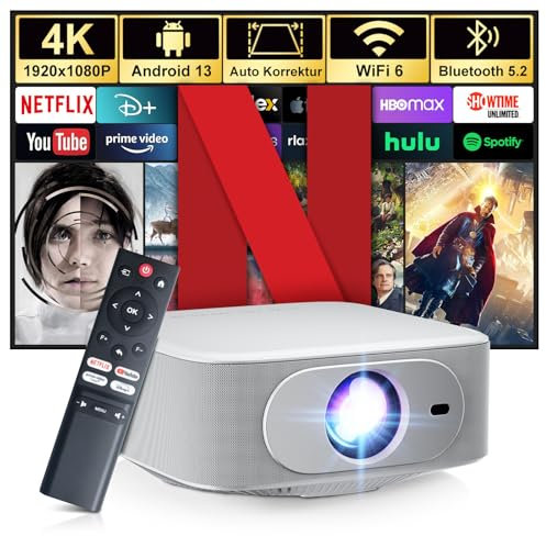 [Netflix Officially & Android 13] Salange 4K Smart Projector,Electric Focus & Auto Keystone,800ANSI FHD 1080P WiFi6 BT5.2 Portable Projector,Home Cinema 4K Projectors built-in Netflix/Prime Video