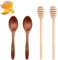 HUTHUHNHN Lot de 4 mélangeurs à miel en bois - Cuillères à miel de 14 cm et pelle à miel de 15 cm - Doseur en spirale pour miel et sirop - Agitateurs anti-goutte - Bâtonnets à miel (2 + 2, marron)