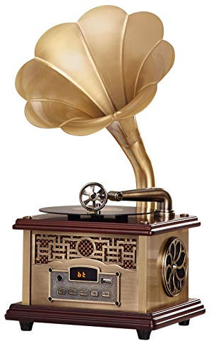 WDWDW Stereo-Lautsprecher im Retro-Stil mit klassischem Grammophon und Phonographen-Design, Plattenspieler, Bluetooth 4.2, Aux-In/USB-Flash-Laufwerk für die Inneneinrichtung