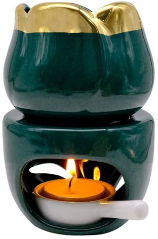 INHEMING duftwachs Lampe, Duftlampe für ätherische öle,Keramik duftöl Lampe, duftlampe teelicht,Wax melt Burner, ölbrenner für Wachsschmelzen, Blumenmodell (grün)
