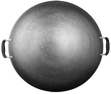Wok aus Gusseisen mit rundem Boden – traditioneller 42 cm flacher konkaver Wok für den Hausgebrauch